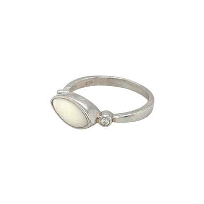 Silver Marquise Opal & Diamond Ring (Q)