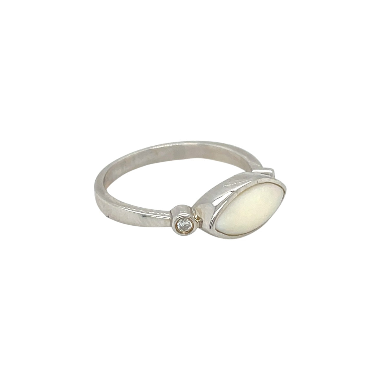 Silver Marquise Opal & Diamond Ring (Q)