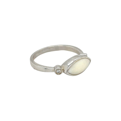 Silver Marquise Opal & Diamond Ring (Q)