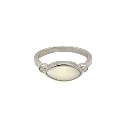 Silver Marquise Opal & Diamond Ring (Q)
