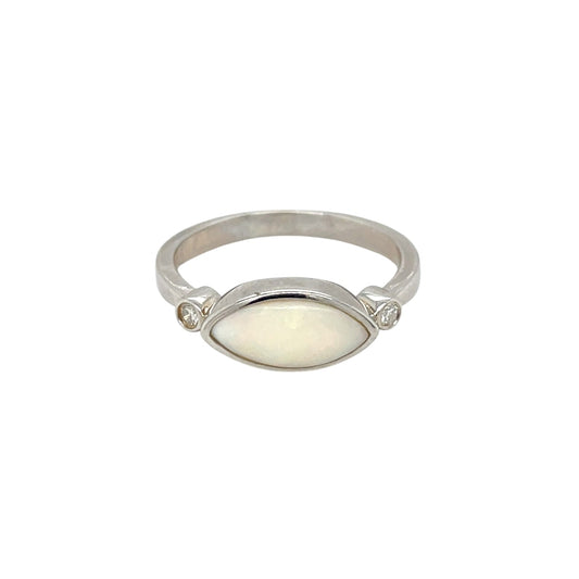 Silver Marquise Opal & Diamond Ring (Q)