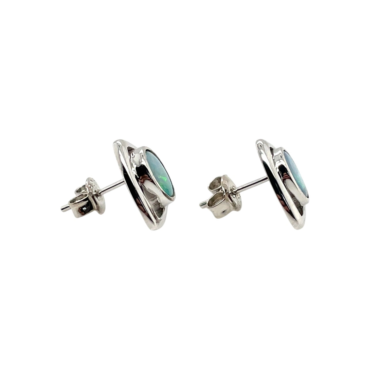 Silver Doublet Opal Triangle Design Earrings