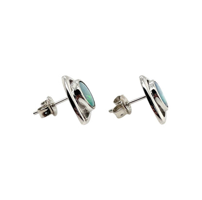 Silver Doublet Opal Triangle Design Earrings