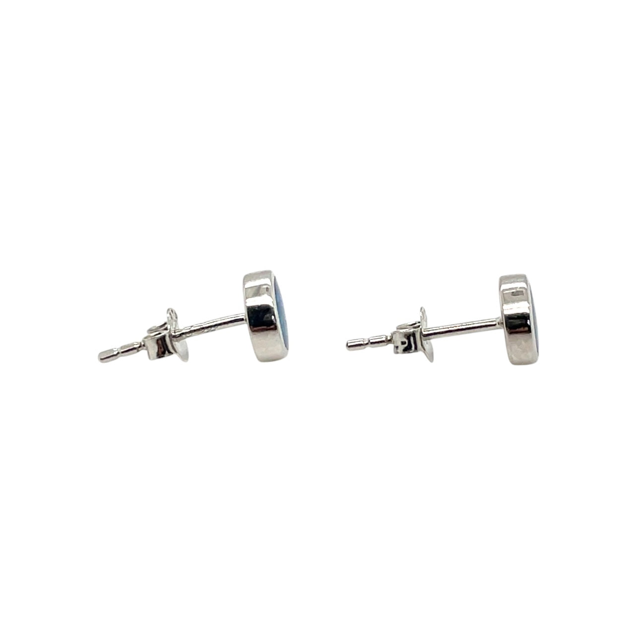 Silver Round Doublet Opal Stud Earrings