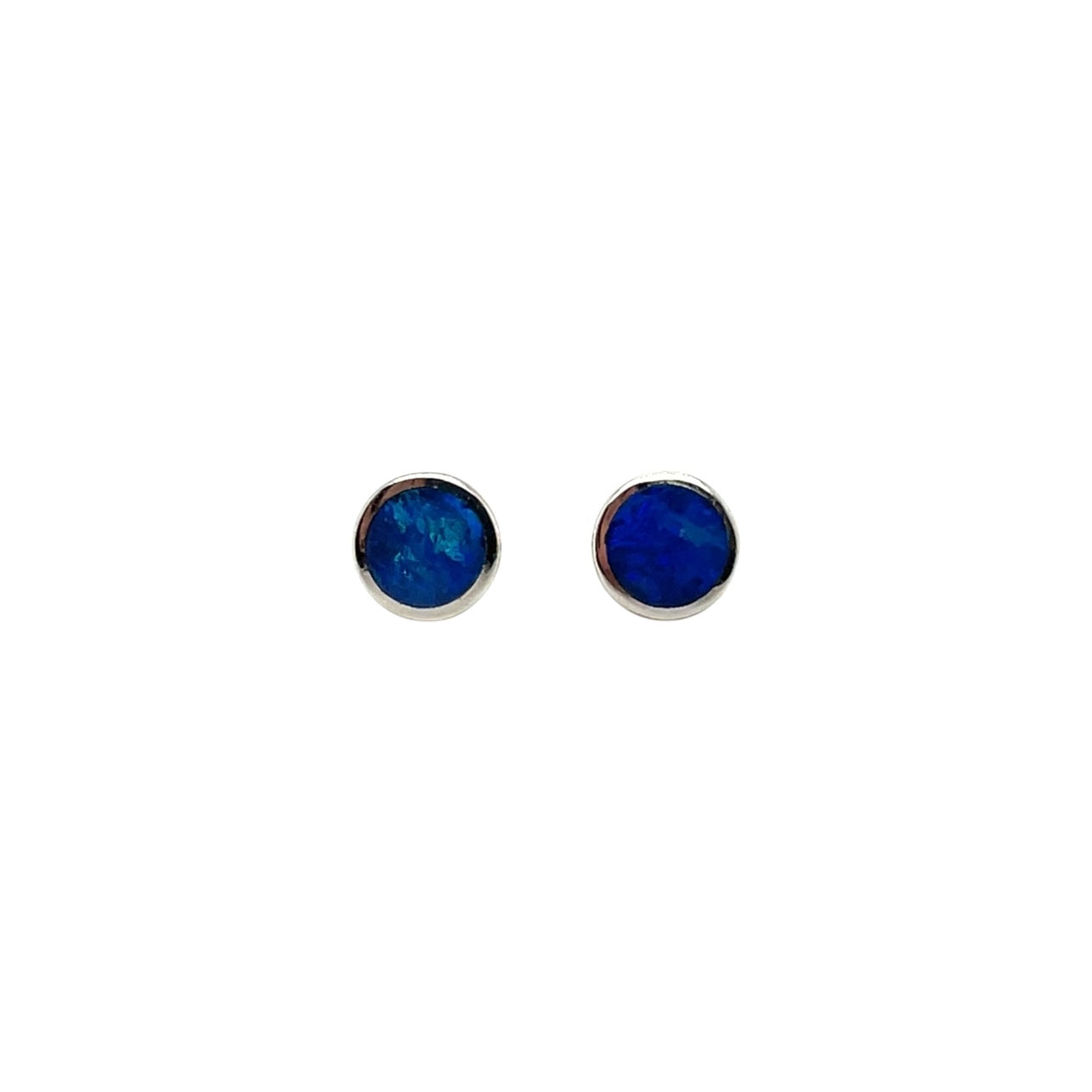 Silver Round Doublet Opal Stud Earrings