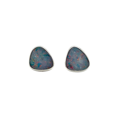 Silver Freeform Doublet Opal Stud Earrings