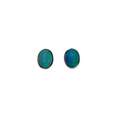 Silver Doublet Opal Stud Earrings