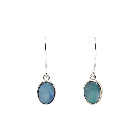 Silver Doublet Opal Drop Earrings