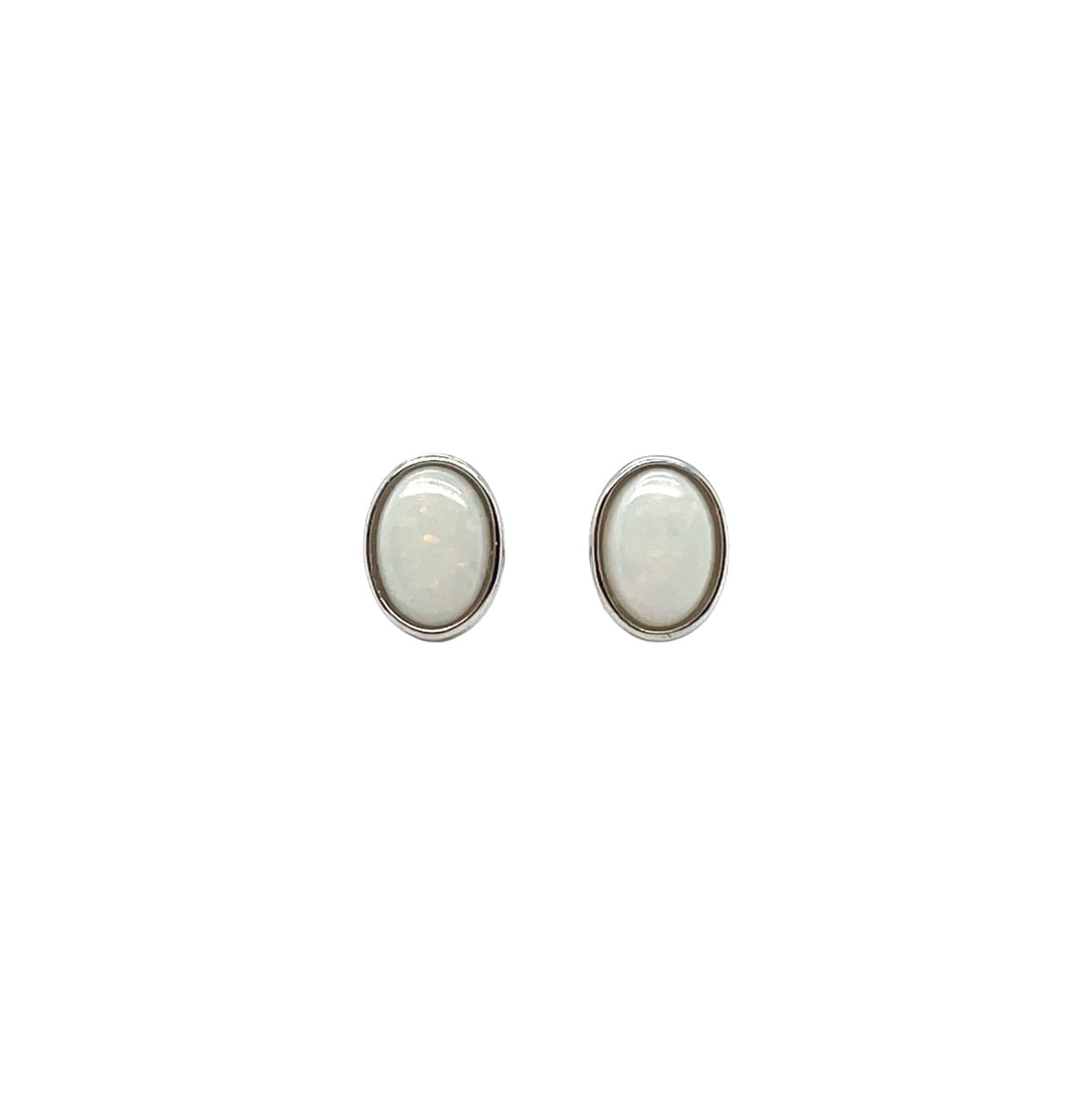 Silver Oval Solid Opal Stud Earrings
