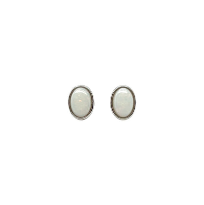 Silver Oval Solid Opal Stud Earrings