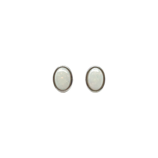 Silver Oval Solid Opal Stud Earrings