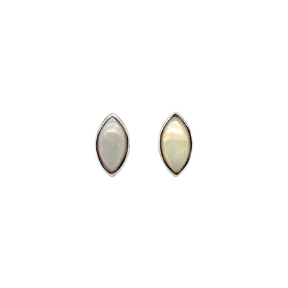Silver Marquise Cut Solid Opal Stud Earrings