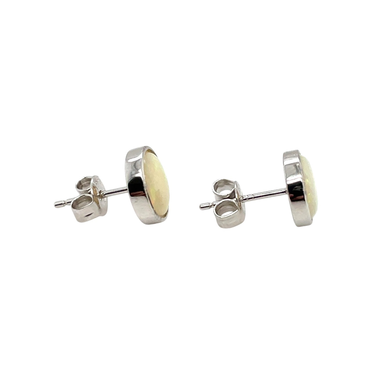 Silver Round Solid Opal Stud Earrings