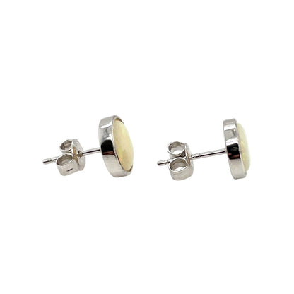 Silver Round Solid Opal Stud Earrings