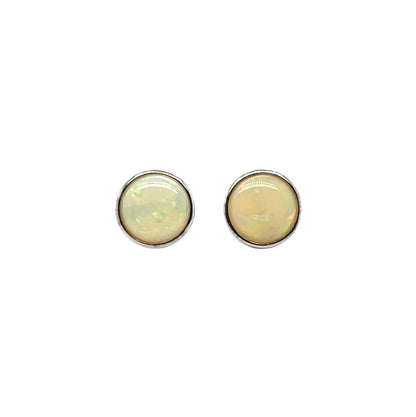 Silver Round Solid Opal Stud Earrings