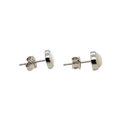 Silver Round Solid Opal Stud Earrings
