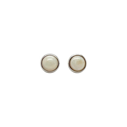 Silver Round Solid Opal Stud Earrings