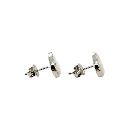 Silver Pear Shaped Solid Opal Stud Earrings