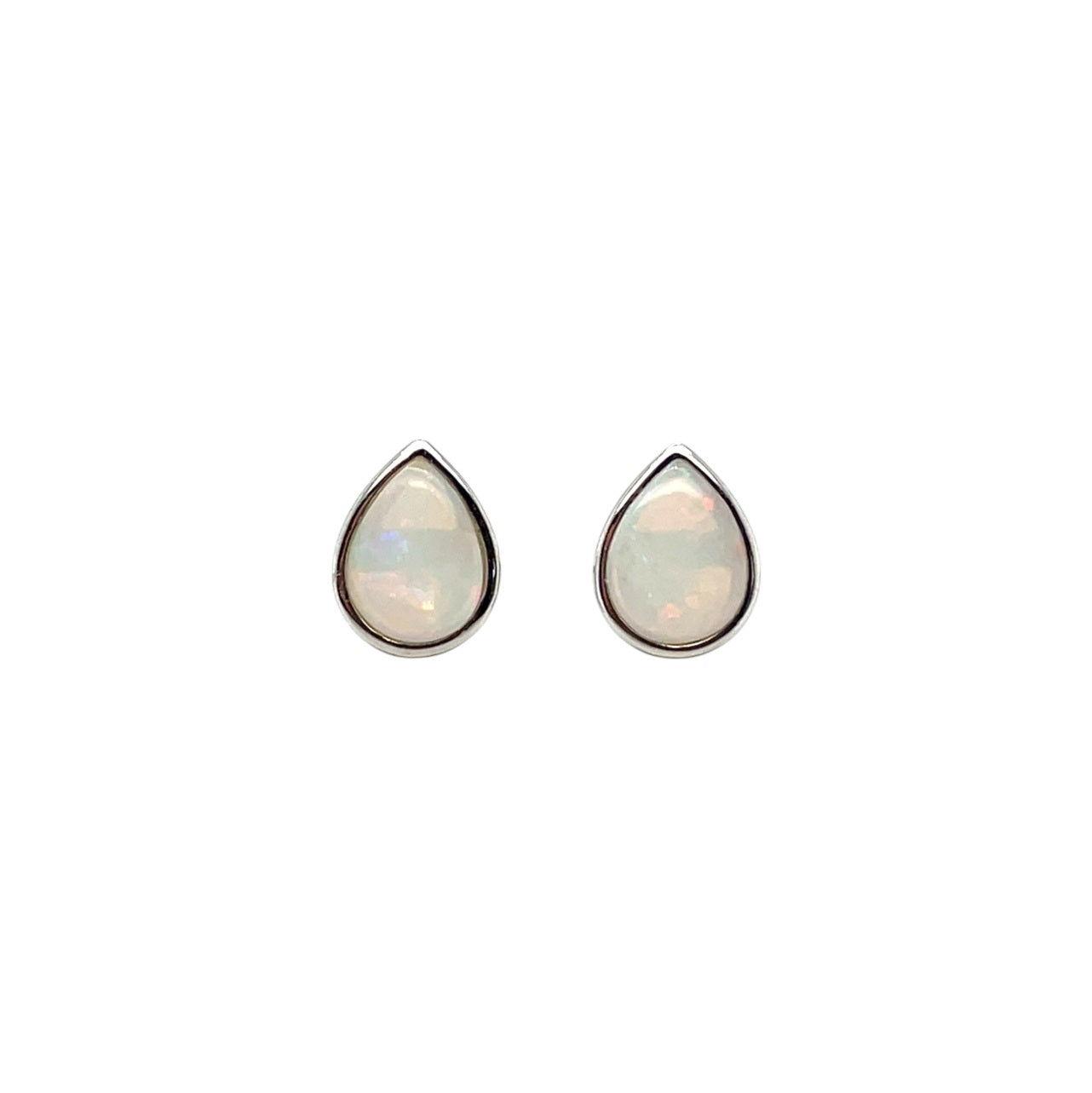 Silver Pear Shaped Solid Opal Stud Earrings