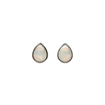 Silver Pear Shaped Solid Opal Stud Earrings