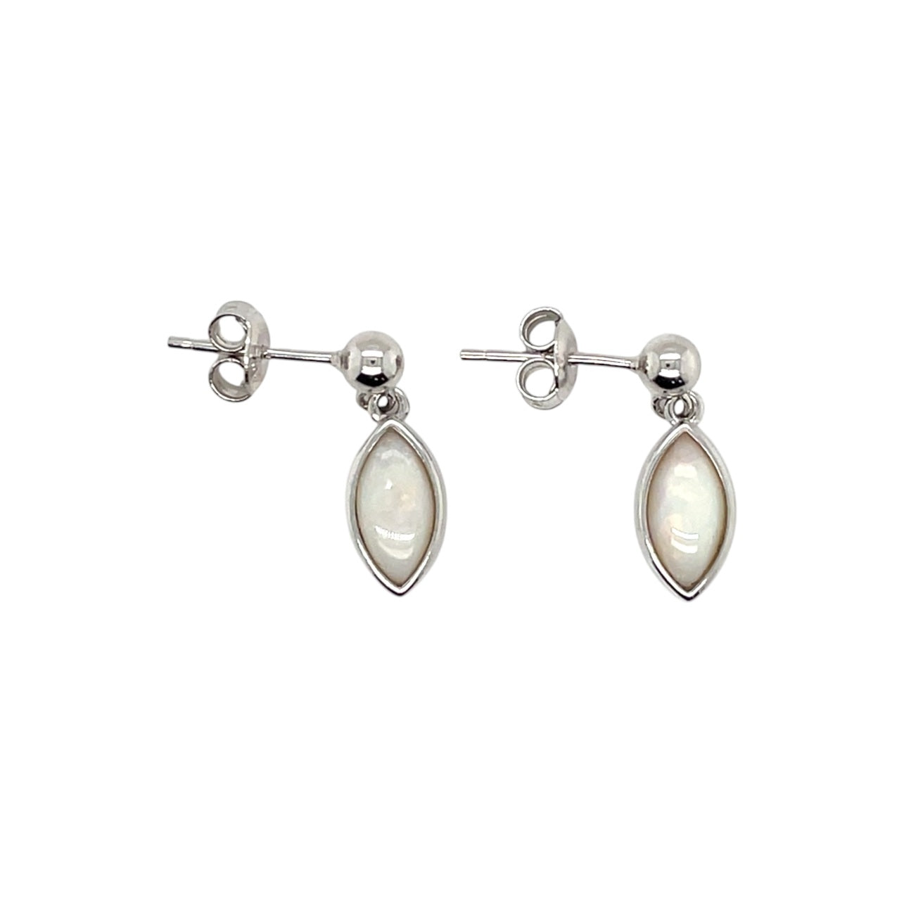 Silver Marquise Cut Solid Opal Drop Earrings
