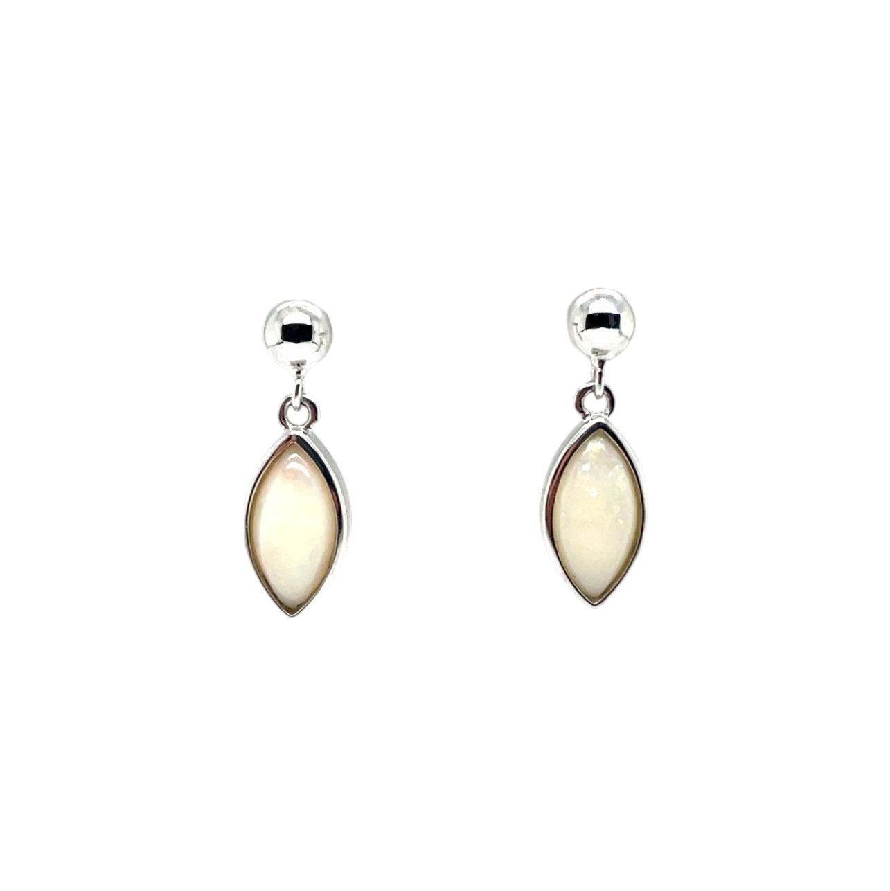 Silver Marquise Cut Solid Opal Drop Earrings
