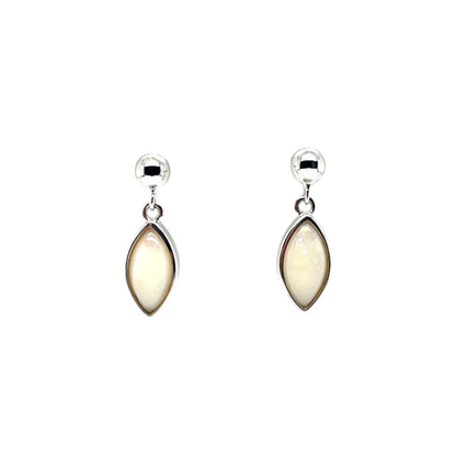 Silver Marquise Cut Solid Opal Drop Earrings