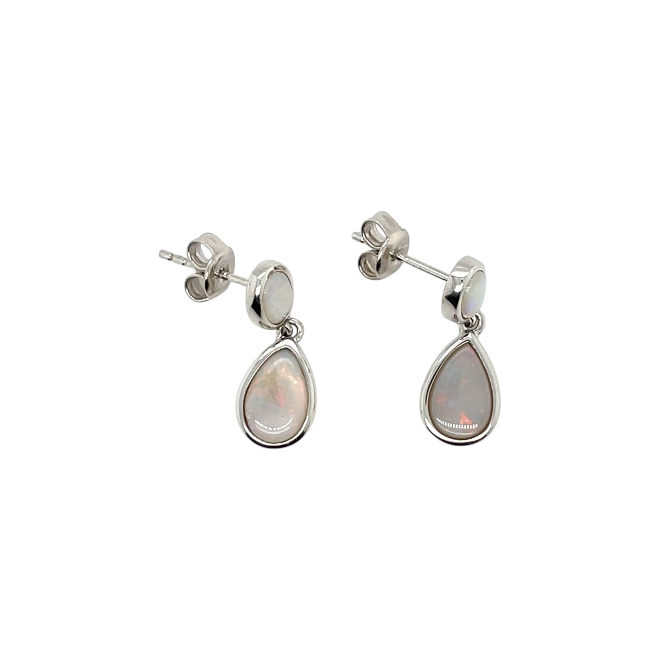 Silver Solid Opal Drop Earrings