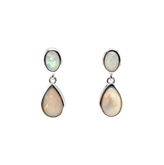 Silver Solid Opal Drop Earrings