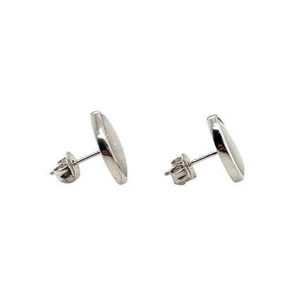 Silver Marquise Cut Solid Opal Stud Earrings