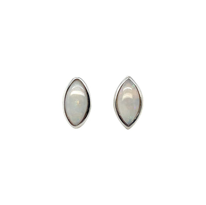 Silver Marquise Cut Solid Opal Stud Earrings