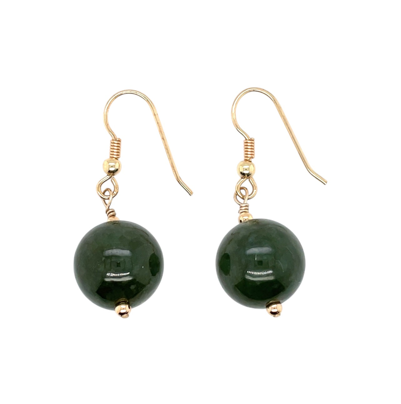 9ct Yellow Gold Jade Bead Drop Earrings