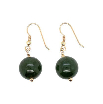9ct Yellow Gold Jade Bead Drop Earrings