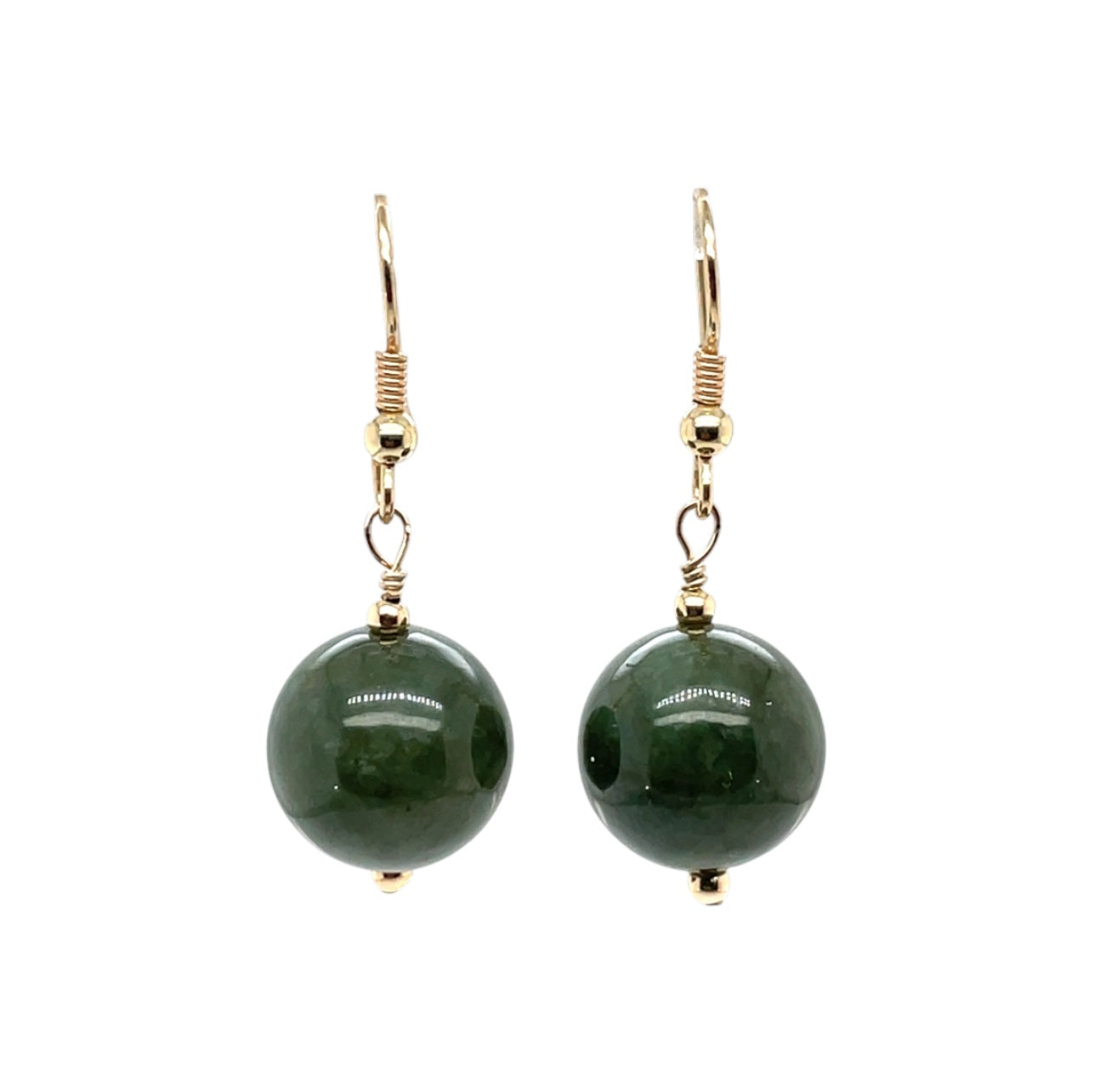 9ct Yellow Gold Jade Bead Drop Earrings