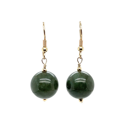 9ct Yellow Gold Jade Bead Drop Earrings