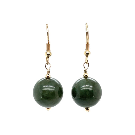 9ct Yellow Gold Jade Bead Drop Earrings