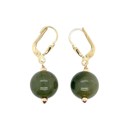 9ct Yellow Gold Jade Bead Drop Earrings