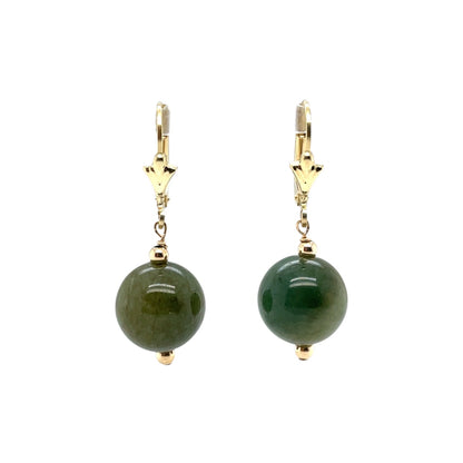 9ct Yellow Gold Jade Bead Drop Earrings