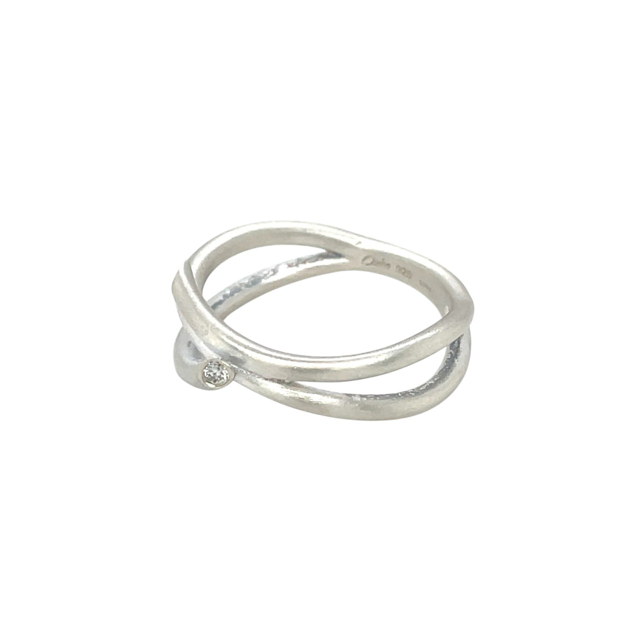 Silver Diamond Set Crossover Ring (O1/2)