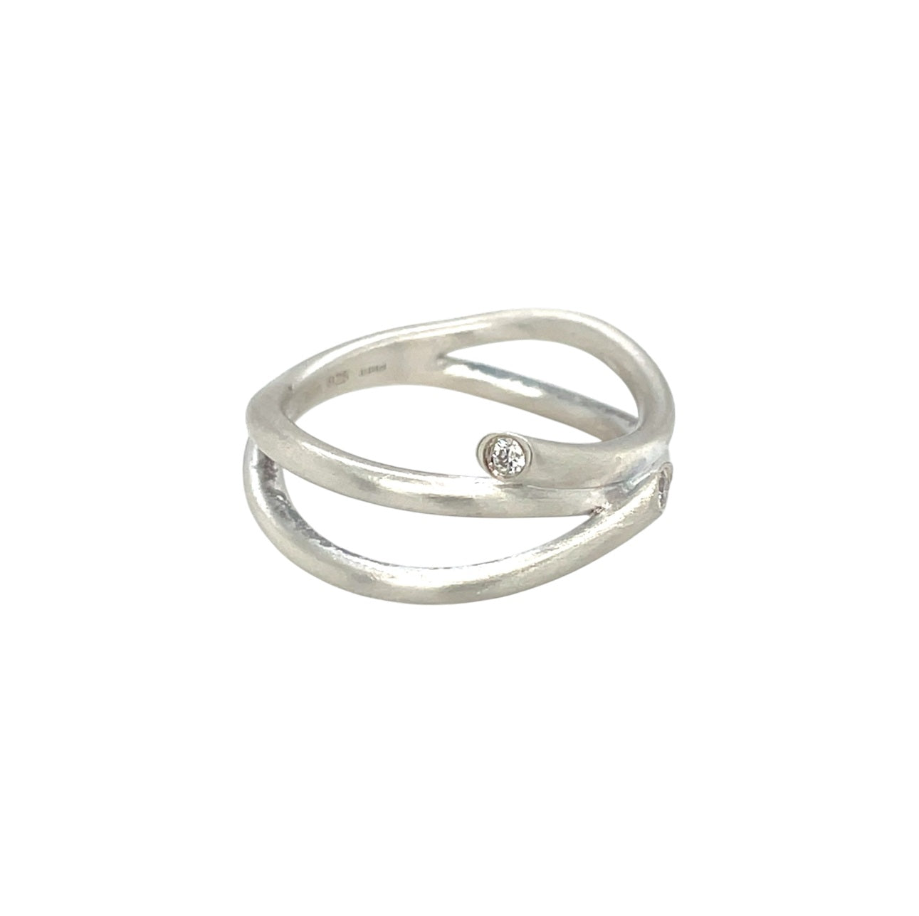 Silver Diamond Set Crossover Ring (O1/2)