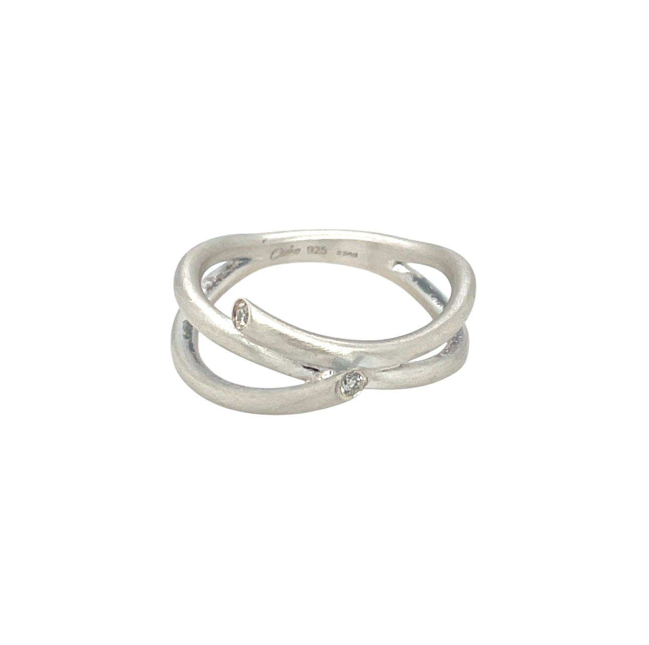 Silver Diamond Set Crossover Ring (O1/2)