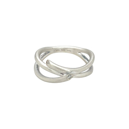 Silver Diamond Set Crossover Ring (O1/2)