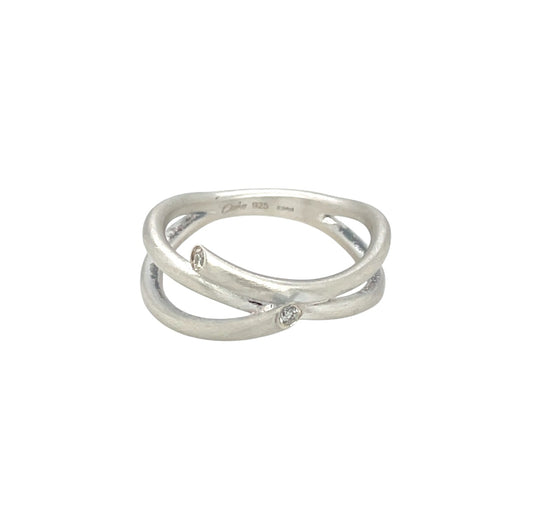 Silver Diamond Set Crossover Ring (O1/2)