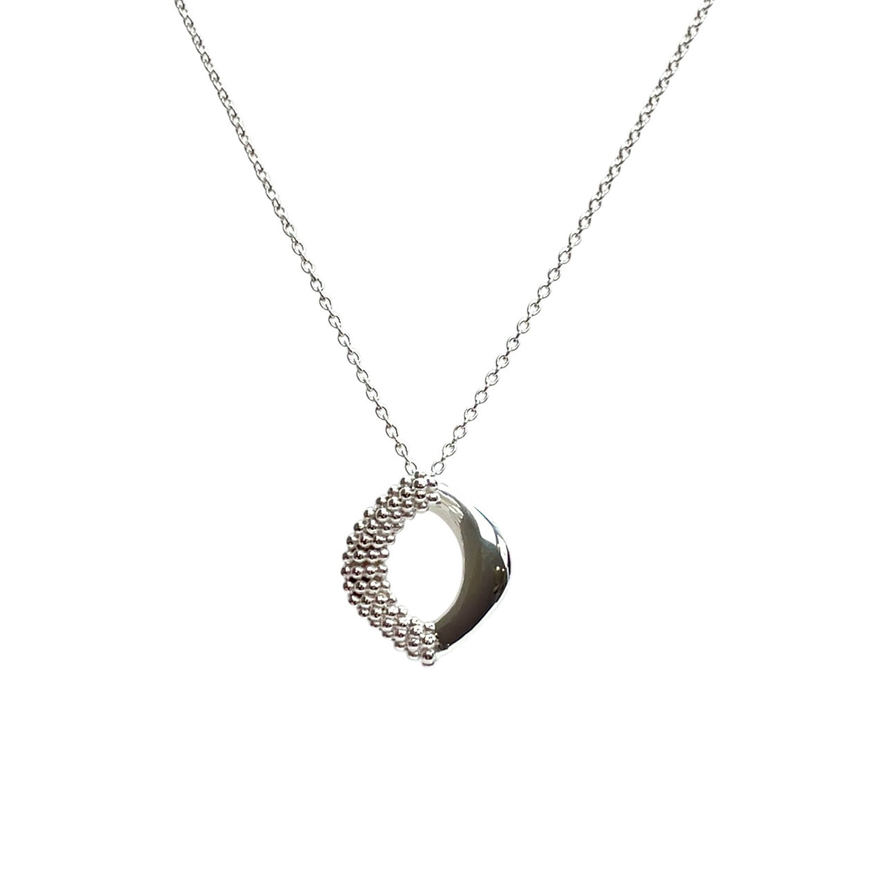 Silver Half Polished & Half Bobble Pendant & Chain (16-18")