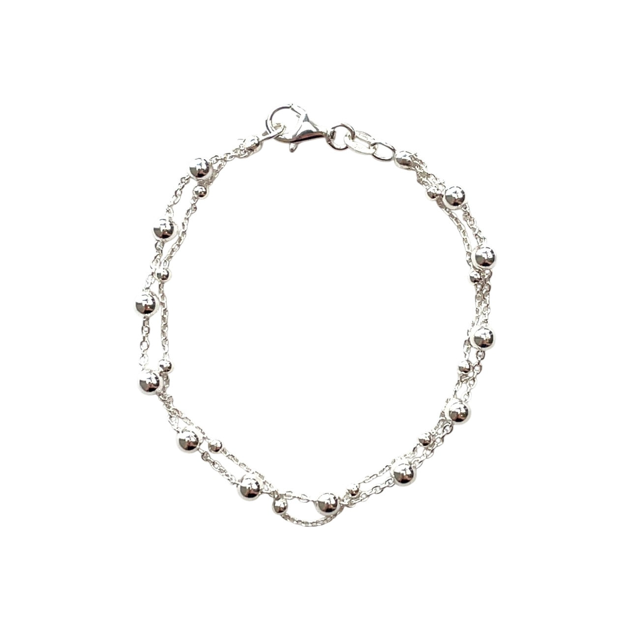 Silver Ball & Double Chain Bracelet (7.5")