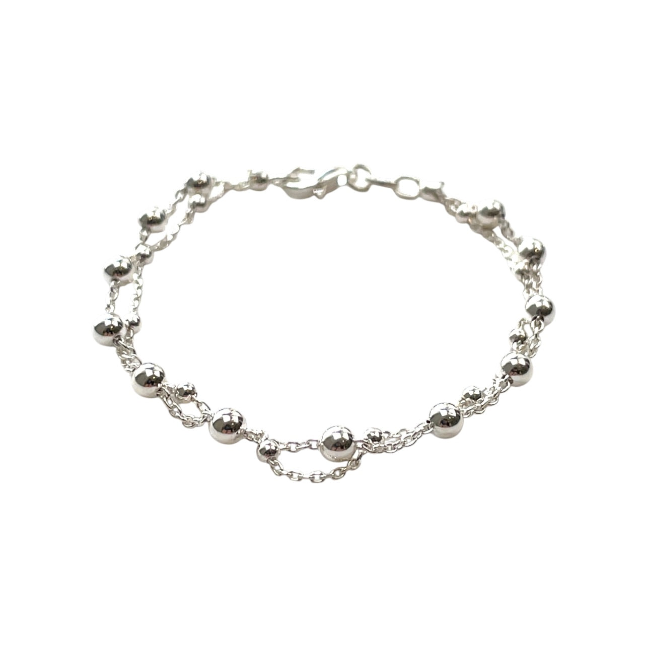 Silver Ball & Double Chain Bracelet (7.5")