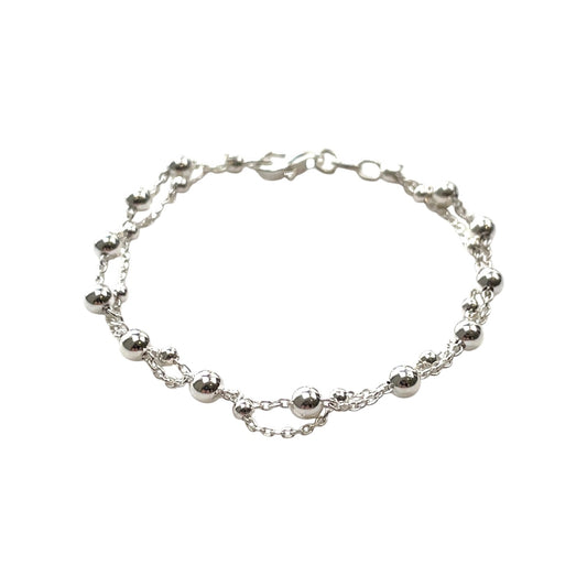 Silver Ball & Double Chain Bracelet (7.5")