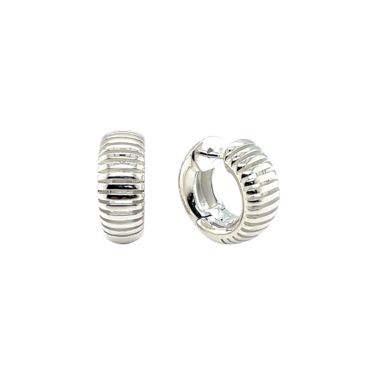 Silver Ridged Huggie Earrings