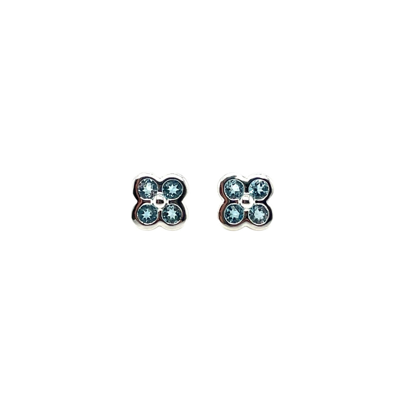 Silver Blue Topaz Clover Stud Earrings