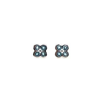 Silver Blue Topaz Clover Stud Earrings